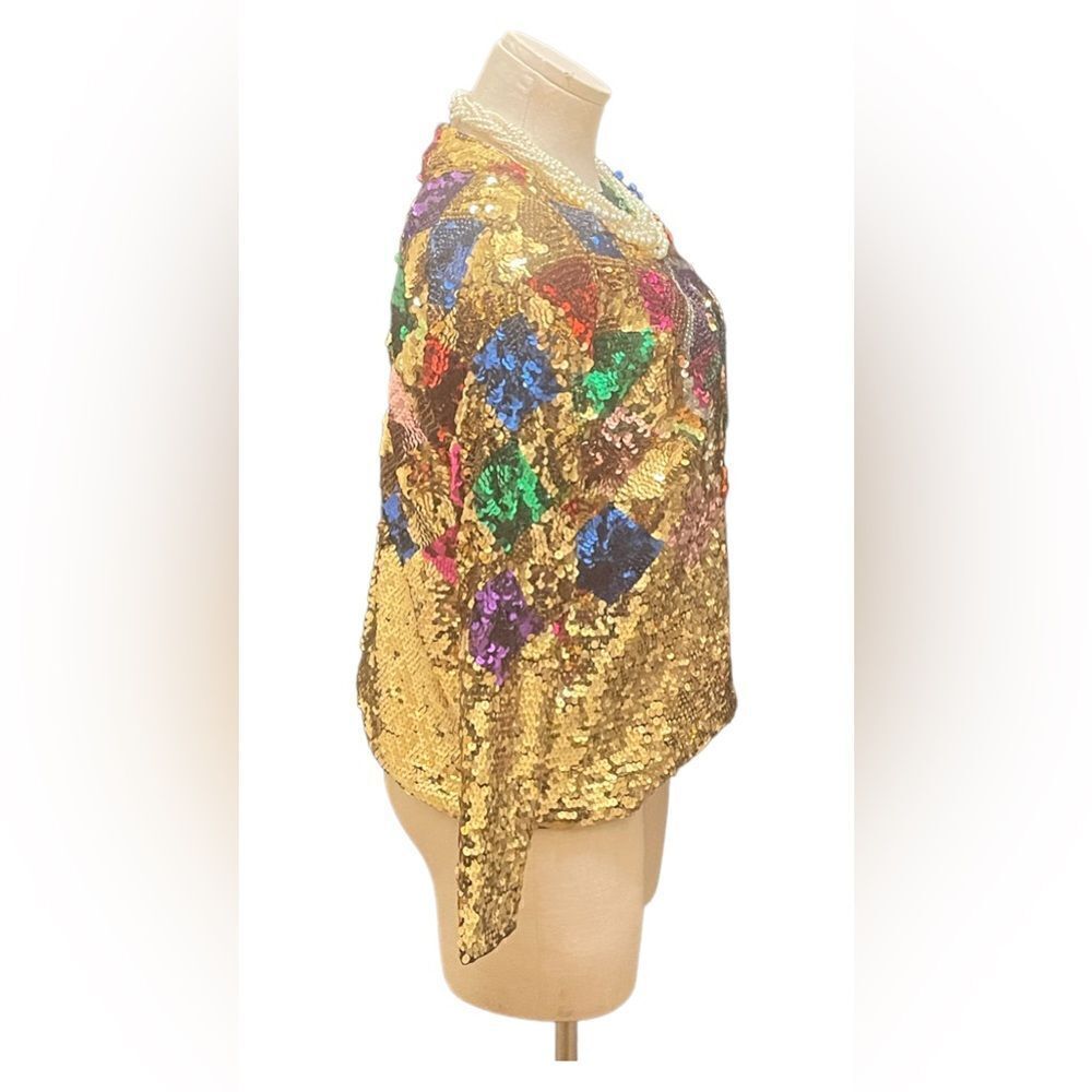 Sparkle & Shine: Colorful Vintage Silk Sequin Blouse - Picture 2 of 3